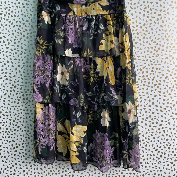 NWT Mango Flowy Floral Tiered printed skirt Midi Belted Chiffon Ruffle - Picture 11 of 12